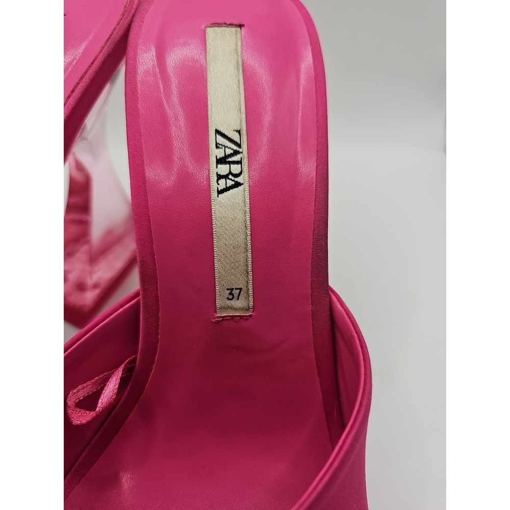 Zara 6.5 Pink Satin Heeled Methacrylate Sandals Heels‎ Glam Sexy Girl 170 - Picture 7 of 9